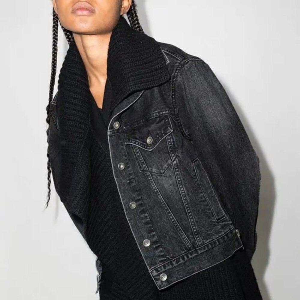 Sacai Hybrid Knitted Wool Cardigan Denim Jacket In Black 3 Large - Picture 3 of 12